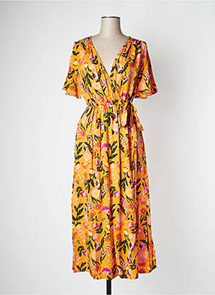 Robe longue imprimé fleurs manches courtes orange BLUTSGESCHWISTER femme