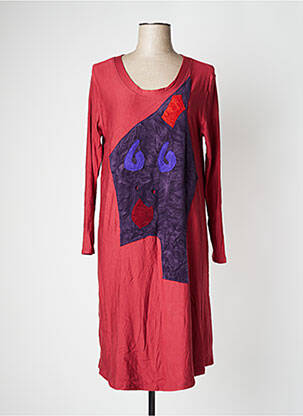 Robe mi-longue manches longues manches longues rouge POISSONS BLANCS femme