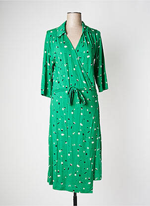 Robe mi-longue imprimé fantaisie manches longues vert FROY & DIND femme