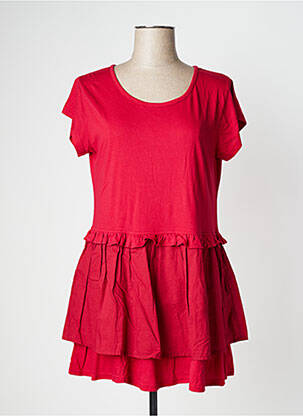 Robe courte manches courtes manches courtes rouge NID D'ABEILLE femme