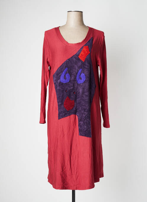 Robe mi-longue rouge POISSONS BLANCS pour femme