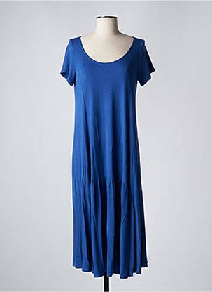 Robe longue manches courtes manches courtes bleu POISSONS BLANCS femme