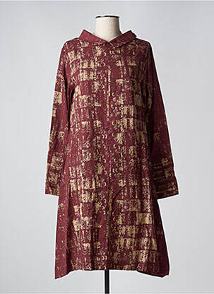 Robe mi-longue imprimé fantaisie manches longues rouge VINTAGE POESY femme