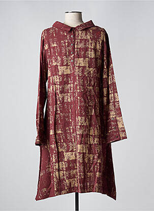 Robe mi-longue imprimé fantaisie manches longues rouge VINTAGE POESY femme