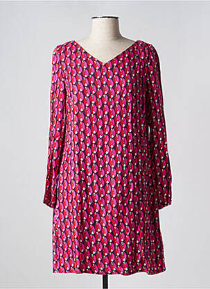 Robe mi-longue imprimé fantaisie manches longues rose SURKANA femme