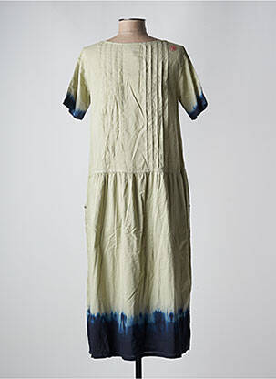 Robe longue manches courtes manches courtes vert VINTAGE POESY femme