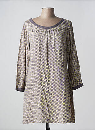 Robe mi-longue imprimé fantaisie manches longues gris NID D'ABEILLE femme