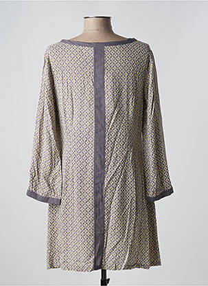 Robe mi-longue imprimé fantaisie manches longues gris NID D'ABEILLE femme
