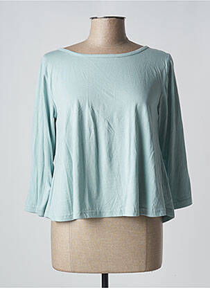 T-shirt coupe droite manches 3/4 bleu NID D'ABEILLE femme