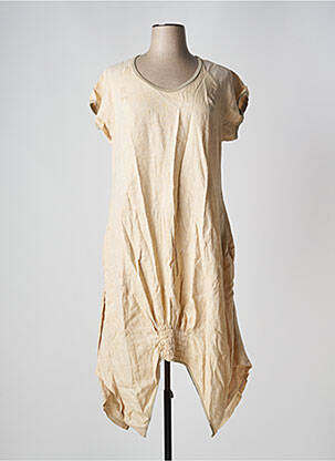 Robe mi-longue manches courtes manches courtes beige EXELLE femme