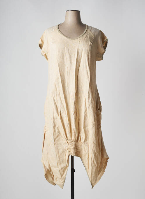 Robe mi-longue manches courtes manches courtes beige EXELLE femme