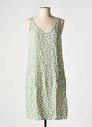 Robe mi-longue imprimé fleurs sans manche vert YERSE femme
