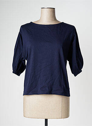 T-shirt coupe cintrée manches 3/4 bleu LA FEE MARABOUTEE femme
