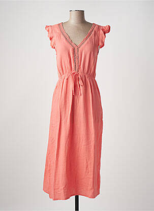 Robe mi-longue tissage crêpe manches courtes orange MOLLY BRACKEN femme