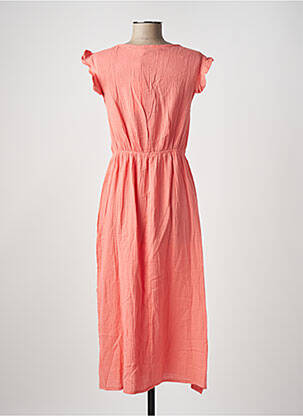 Robe mi-longue tissage crêpe manches courtes orange MOLLY BRACKEN femme