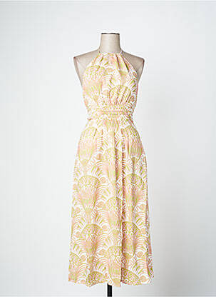 Robe mi-longue imprimé fantaisie fines bretelles blanc IDANO femme