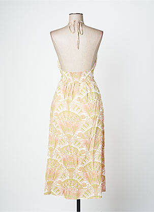 Robe mi-longue imprimé fantaisie fines bretelles blanc IDANO femme