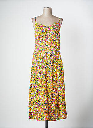 Robe longue imprimé fleurs fines bretelles jaune IDANO femme