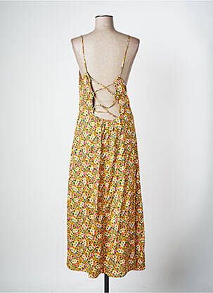 Robe longue imprimé fleurs fines bretelles jaune IDANO femme