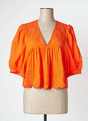 Blouse tissage popeline manches 3/4 orange IDANO femme