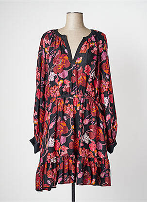 Robe mi-longue imprimé fleurs manches longues noir IDANO femme