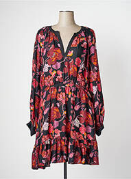 Robe mi-longue imprimé fleurs manches longues noir IDANO femme