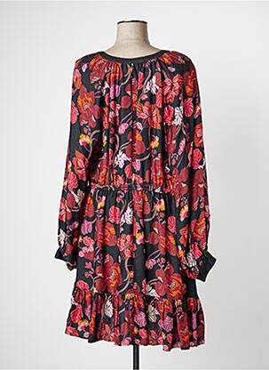 Robe mi-longue imprimé fleurs manches longues noir IDANO femme