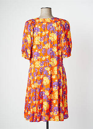 Robe mi-longue imprimé fleurs manches courtes orange IDANO femme
