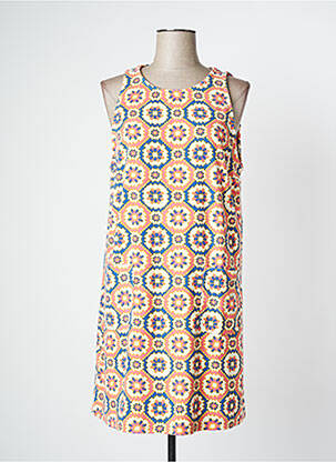 Robe mi-longue imprimé fantaisie sans manche beige IDANO femme