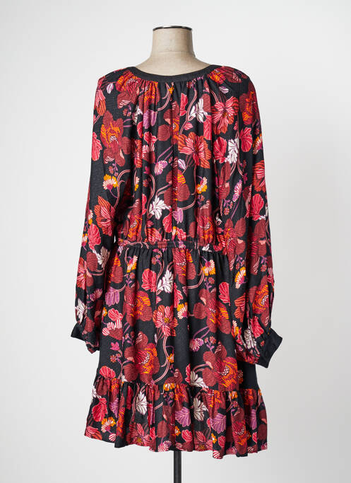 Robe mi-longue imprimé fleurs manches longues noir IDANO femme