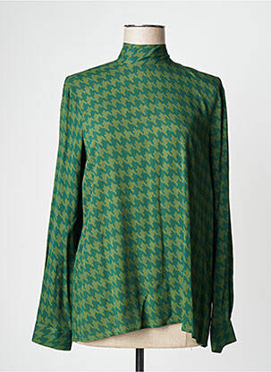 Blouse tissage popeline manches longues vert NIU femme