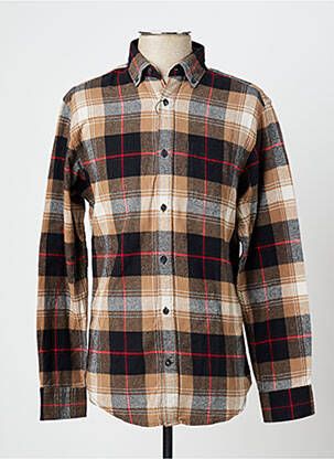 Chemise manches longues imprimé écossais marron JACK & JONES homme