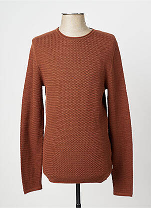 Pull maille souple et aérée manches longues marron JACK & JONES homme