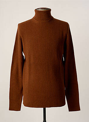 Pull col roulé stretch manches longues marron JACK & JONES homme
