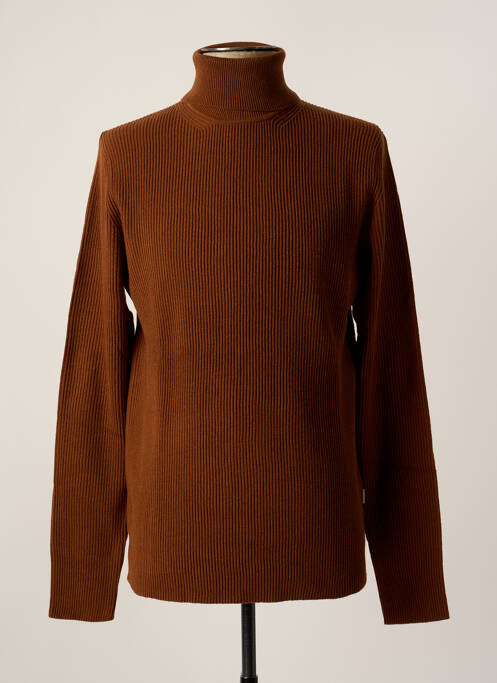 Pull col roulé tissage côtelé manches longues marron JACK & JONES homme