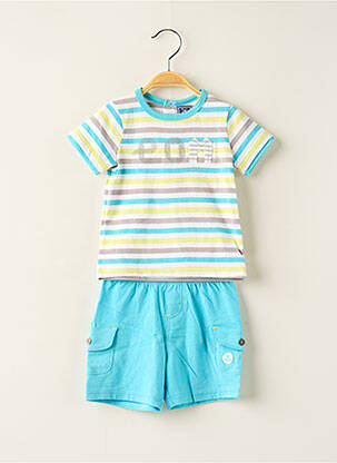 Ensemble short sérigraphie floquée bleu ELLE EST OU LA MER garçon