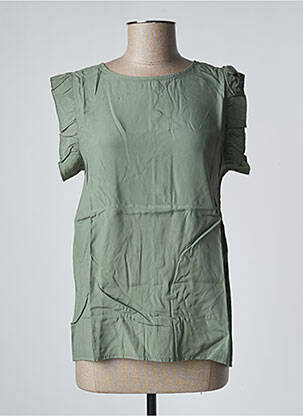 Blouse tissage popeline manches courtes vert BENOA femme