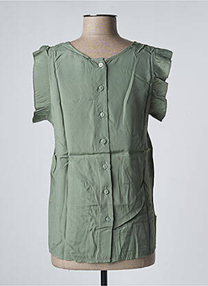 Blouse tissage popeline manches courtes vert BENOA femme