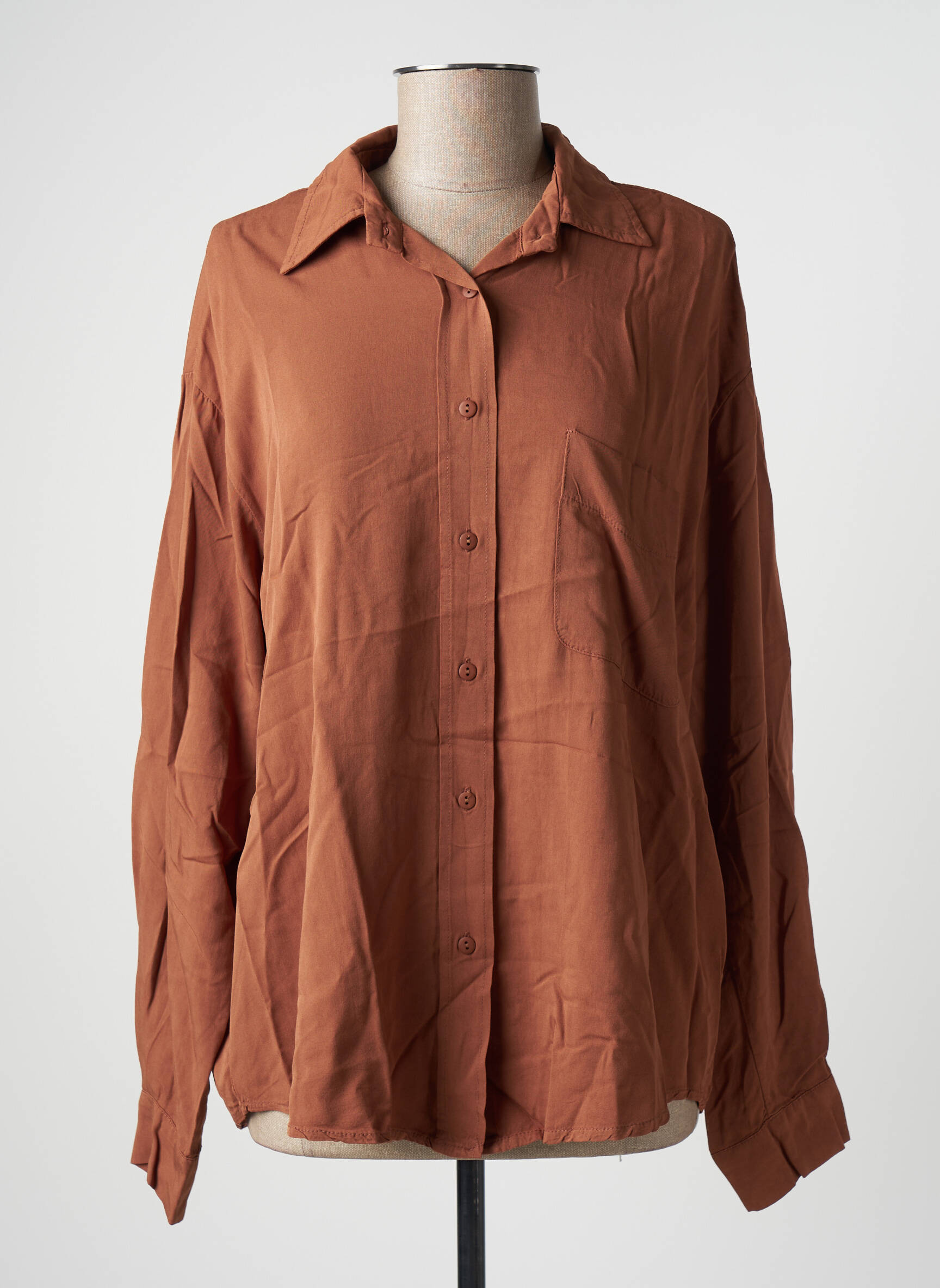 Chemisier coupe droite manches longues marron BENOA femme