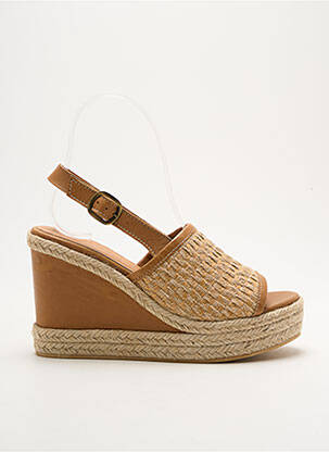 Espadrilles tissage satiné talon de 7 à 9cm marron MINKA DESIGN femme