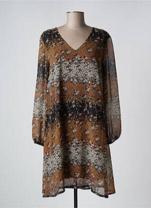 Robe mi-longue imprimé fleurs manches longues marron LE PETIT BAIGNEUR femme
