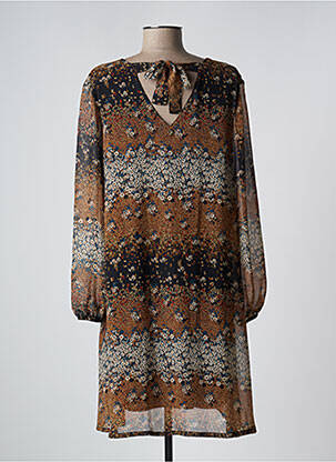 Robe mi-longue imprimé fleurs manches longues marron LE PETIT BAIGNEUR femme