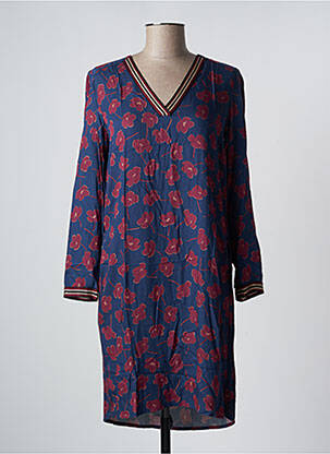 Robe mi-longue imprimé fleurs manches longues bleu LE PETIT BAIGNEUR femme