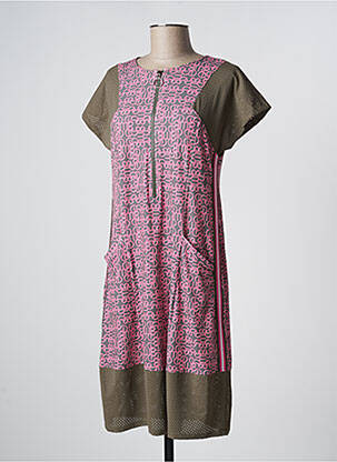 Robe mi-longue imprimé fantaisie manches courtes vert MC PLANET femme