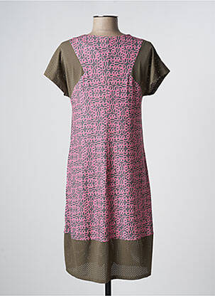 Robe mi-longue imprimé fantaisie manches courtes vert MC PLANET femme