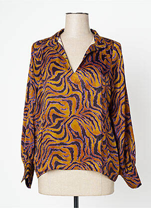 Blouse poignets boutonnés avec fente manches longues jaune LAUREN VIDAL femme