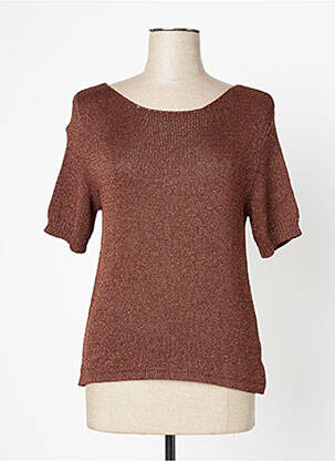 Pull maille souple et aérée manches courtes marron PLEASE femme