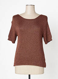 Pull maille souple et aérée manches courtes marron PLEASE femme