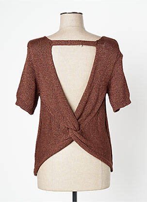 Pull maille souple et aérée manches courtes marron PLEASE femme