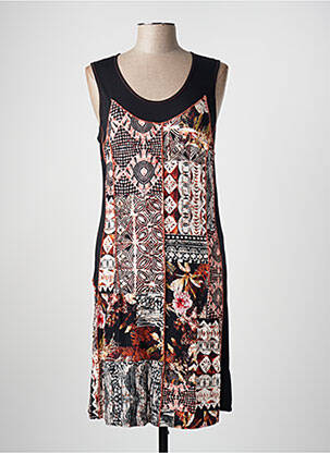 Robe mi-longue imprimé fantaisie sans manche noir GUY DUBOUIS femme